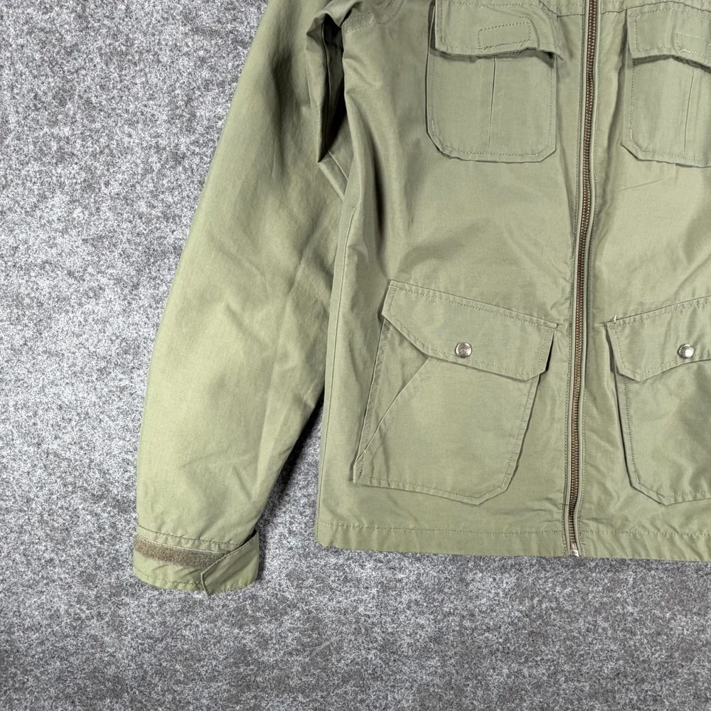 Sierra Designs Hooded Military Jacket Mens M Green Outdoor Zip Up Pockets Hiking